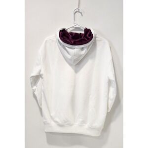 Asia Women White Hoodie Sz S Kangaroo Pocket Purple Silky Hood